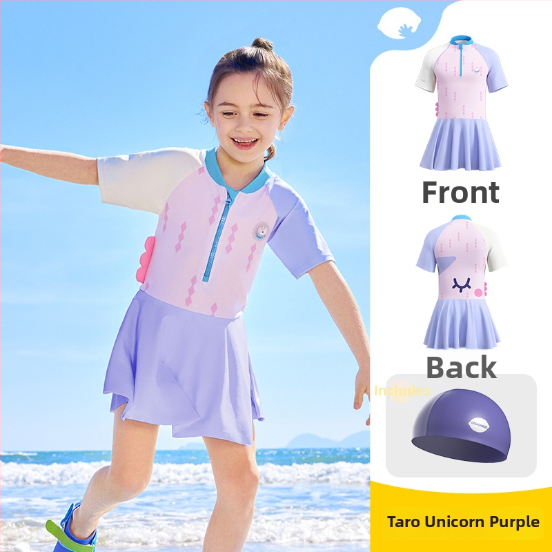 Detské jednodielne plavky s krátkym rukávom, ochrana proti slnku, unisex, pre vek 2–8 rokov.
