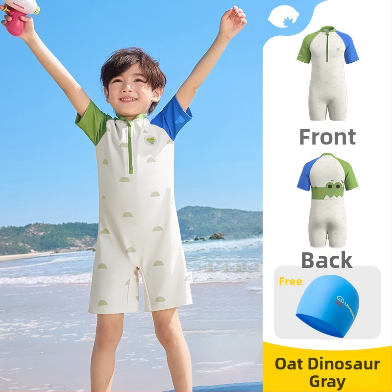 Detské jednodielne plavky s krátkym rukávom, ochrana proti slnku, unisex, pre vek 2–8 rokov.