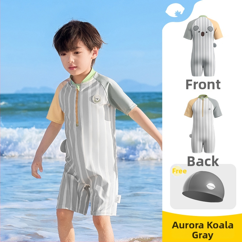 Detské jednodielne plavky s krátkym rukávom, ochrana proti slnku, unisex, pre vek 2–8 rokov.