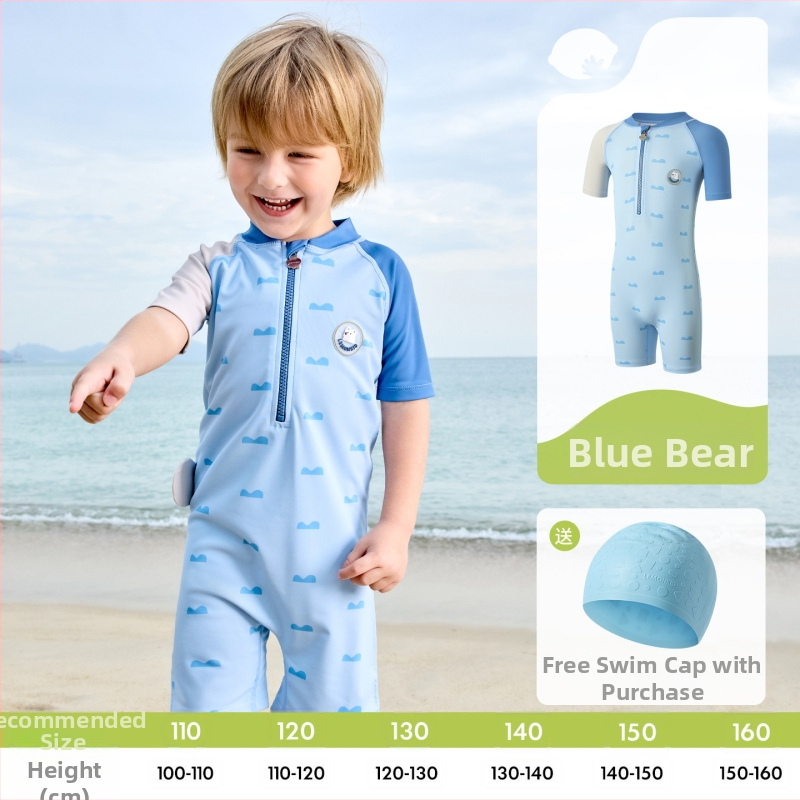 Detské jednodielne plavky s krátkym rukávom, ochrana proti slnku, unisex, pre vek 2–8 rokov.