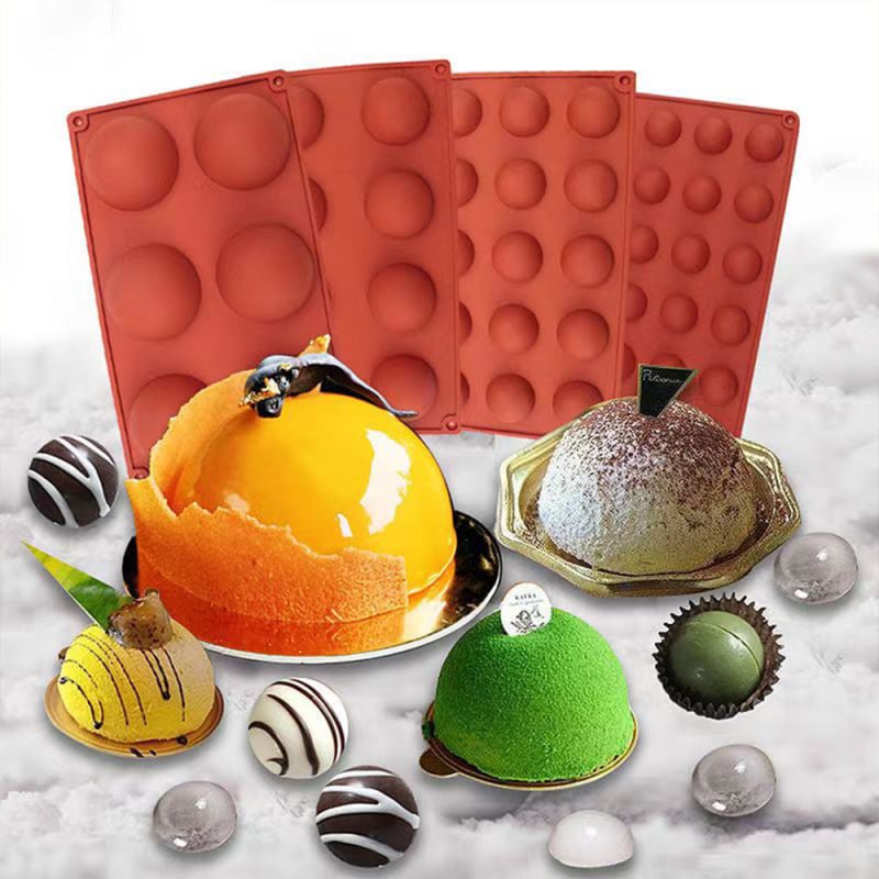 Formă din silicon pentru ciocolată și mousse – mare formă semisferică pentru mousse torturi, ustensil bucătărie pentru cofetărie DIY, cu găuri: 6 mari, 6 mici, 8, 15, 24