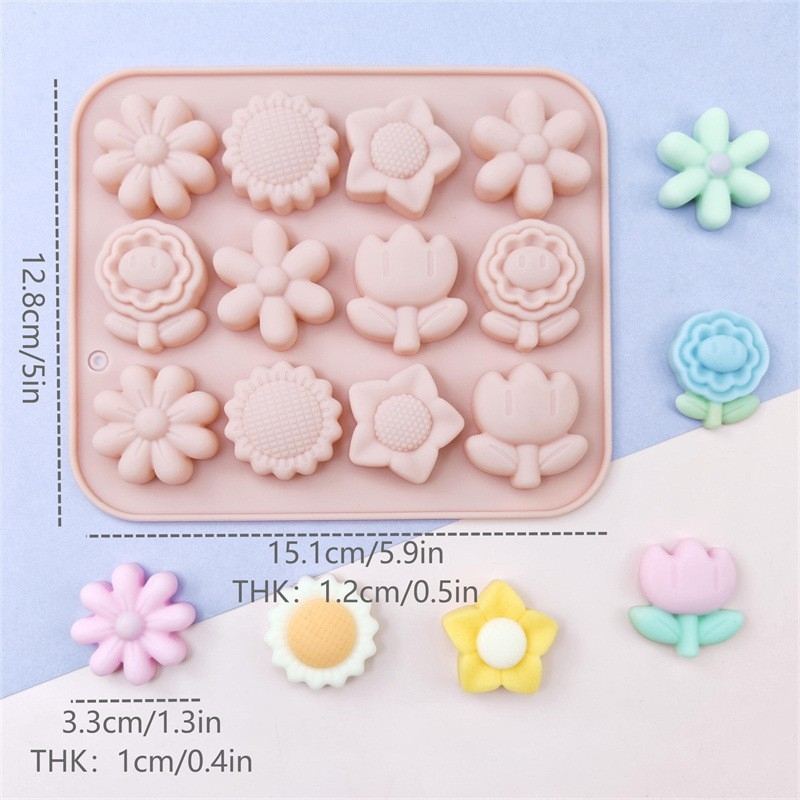 Set de 18 forme din silicon cu forme variate: flori mici, frunze, bomboane, fundițe pentru copt prăjituri și ciocolate