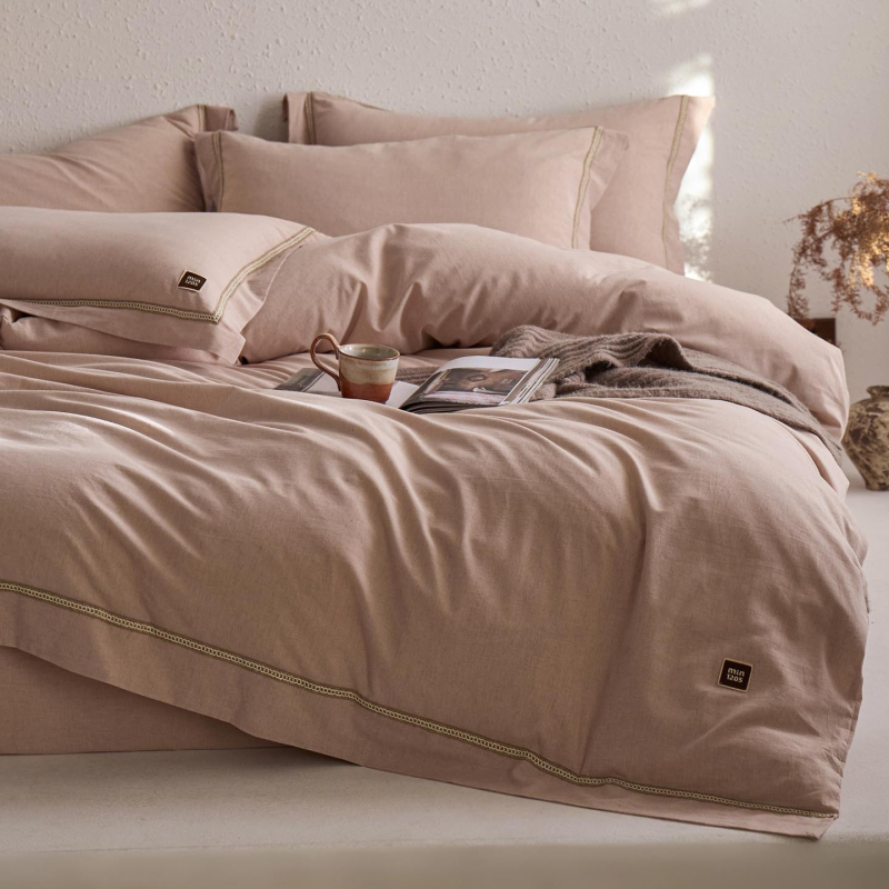 Set patru piese din bumbac-lin, cu senzație premium, în nuanță vintage naturală – husă de pilotă, cearșaf, cearșaf cu elastic și fețe de pernă