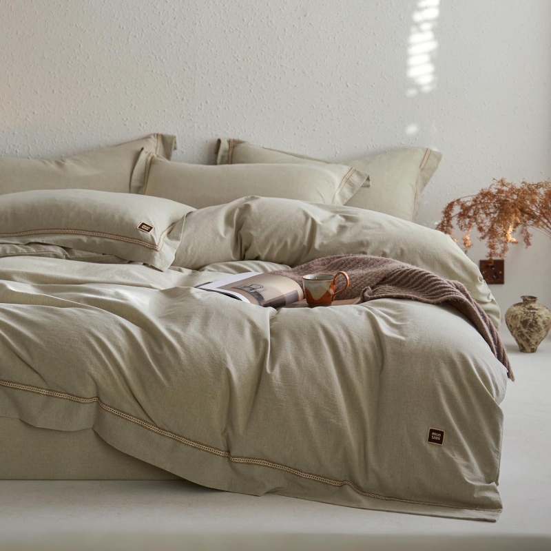 Set patru piese din bumbac-lin, cu senzație premium, în nuanță vintage naturală – husă de pilotă, cearșaf, cearșaf cu elastic și fețe de pernă
