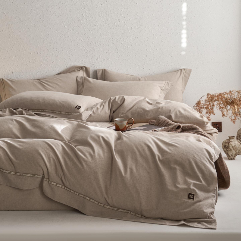Set patru piese din bumbac-lin, cu senzație premium, în nuanță vintage naturală – husă de pilotă, cearșaf, cearșaf cu elastic și fețe de pernă