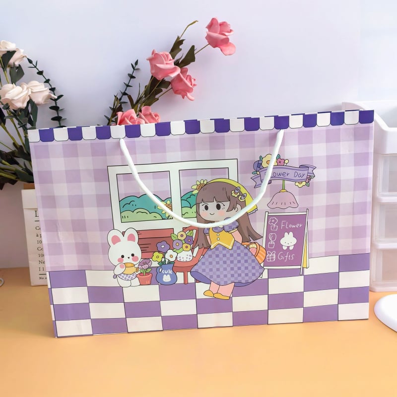 Geantă mare de cadouri cu un desen animat drăguț pe carton alb, geantă de mână pentru copii, pungă suvenir pentru cadouri, cadou creativ