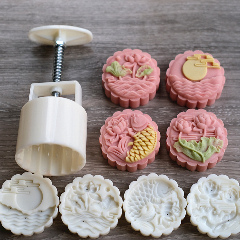 Forme Mooncake cu modele variate, presare manuală în stil chinezesc pentru coacere, design cu floarea soarelui