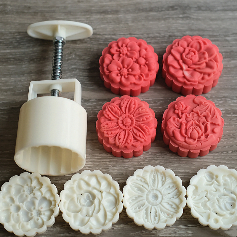Forme Mooncake cu modele variate, presare manuală în stil chinezesc pentru coacere, design cu floarea soarelui