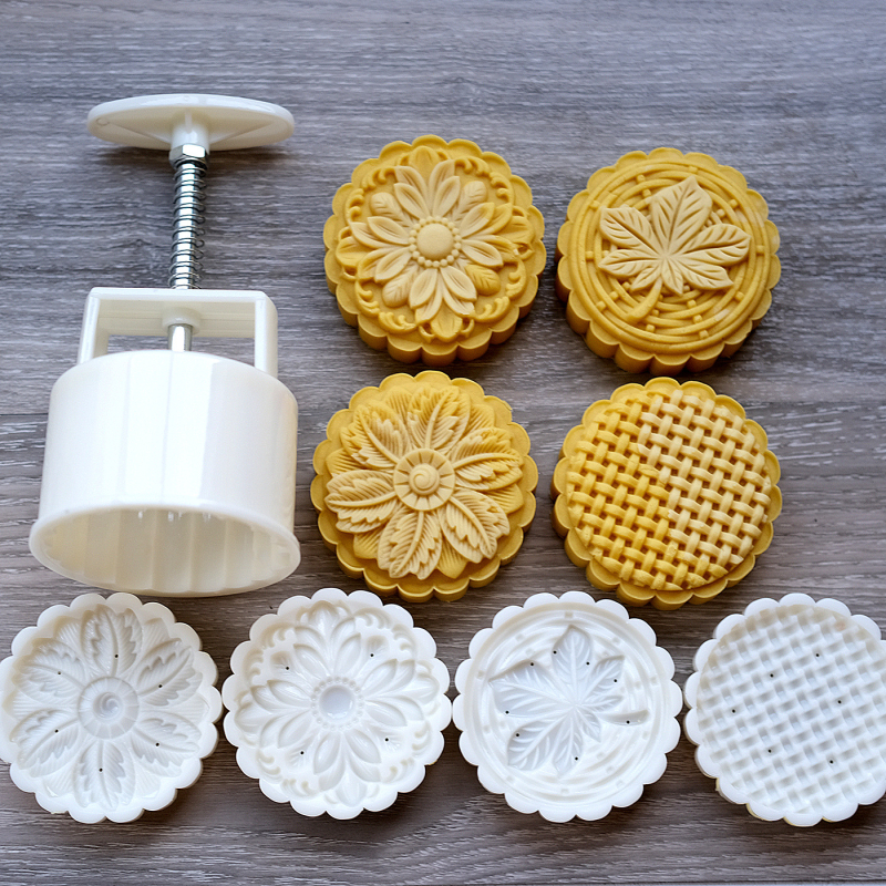 Forme Mooncake cu modele variate, presare manuală în stil chinezesc pentru coacere, design cu floarea soarelui