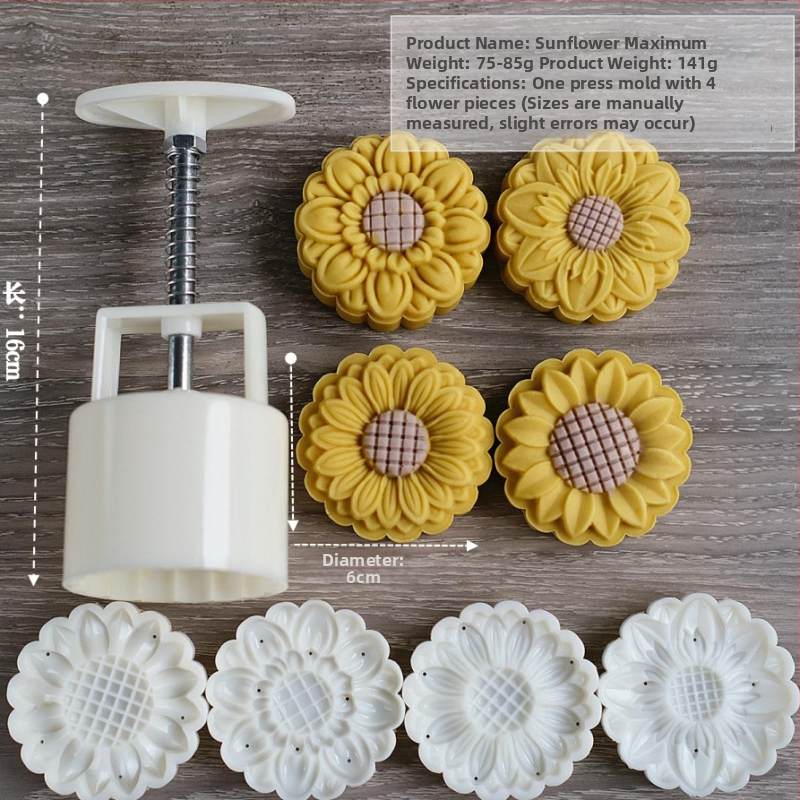 Forme Mooncake cu modele variate, presare manuală în stil chinezesc pentru coacere, design cu floarea soarelui