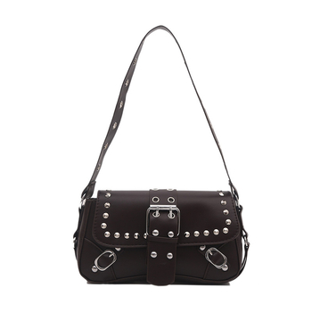 2025 nova teksturirana torba preko ramena / crossbody s rivetima, moderan moto stil, baguette oblik, ženska torba