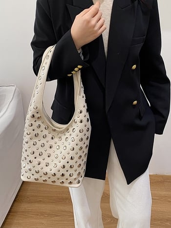 Ženska torbica na rame s nitima i šljokicama — elegantna, svakodnevna, korejski stil, srednja veličina