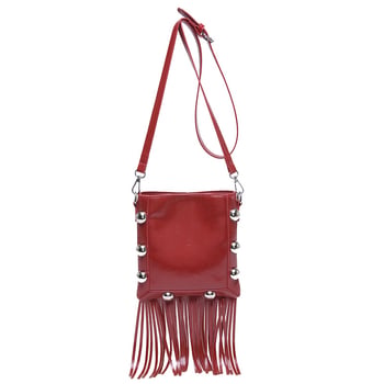 PU kožna torba s metalnim zakovicama, resice, crossbody, vertikalni kvadratni oblik, minimalistički dizajn