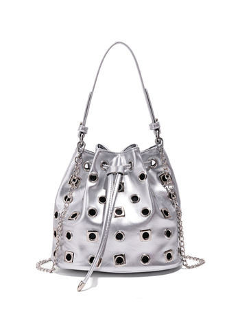 PU bucket torba s rivet detaljima i prorezima u punk stilu, podesivi remen za crossbody, ženska svakodnevna moda