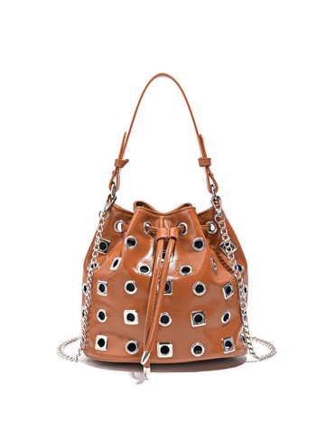 PU bucket torba s rivet detaljima i prorezima u punk stilu, podesivi remen za crossbody, ženska svakodnevna moda