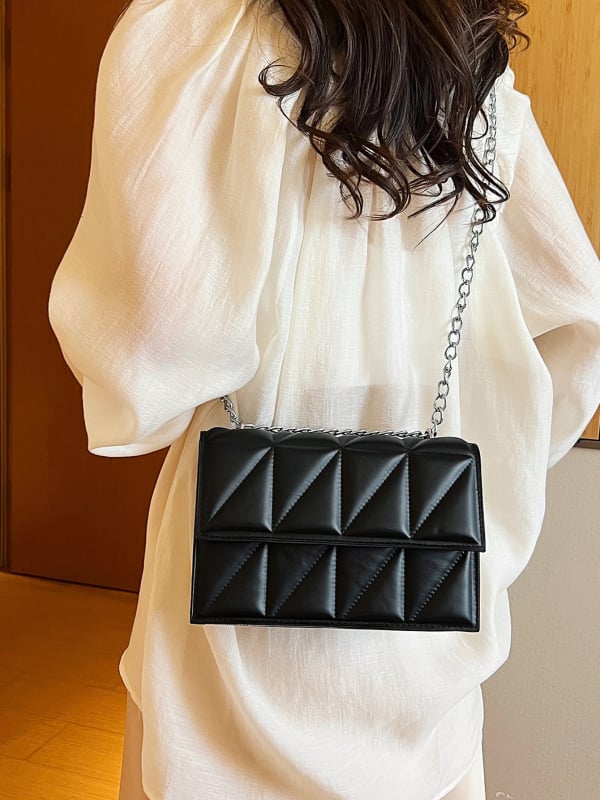 PU crossbody torba za žene s dijamantnim šivom, jednobojna