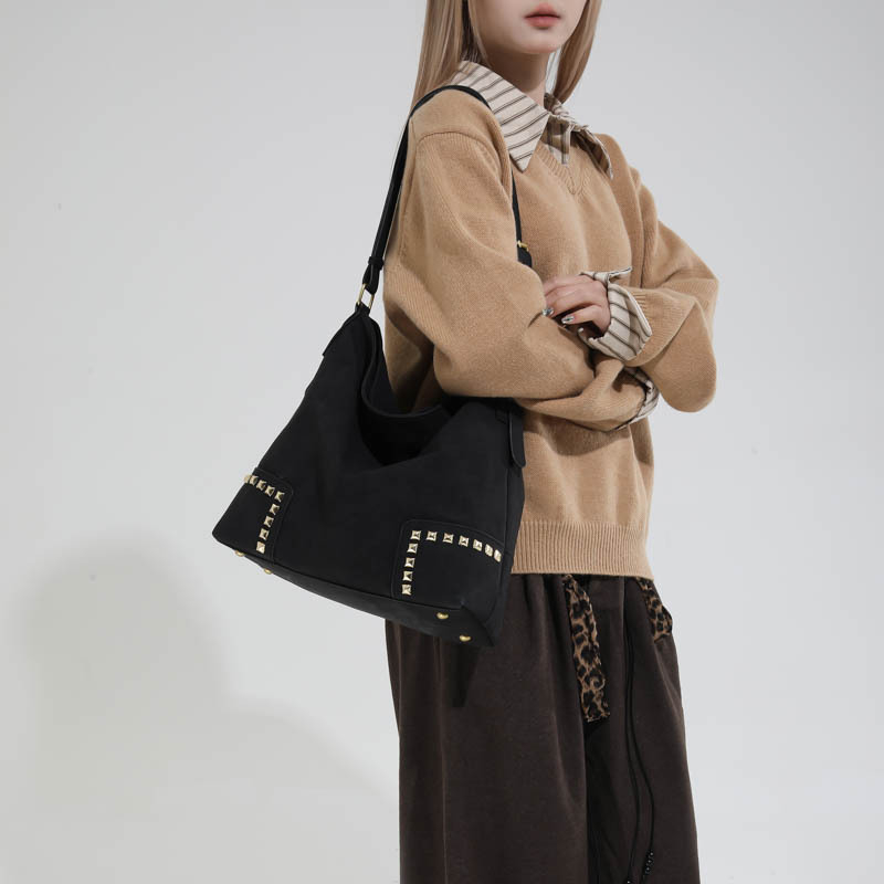Ženska torba velike kapacitete, preko ramena, crossbody, s velur teksturom i nitima