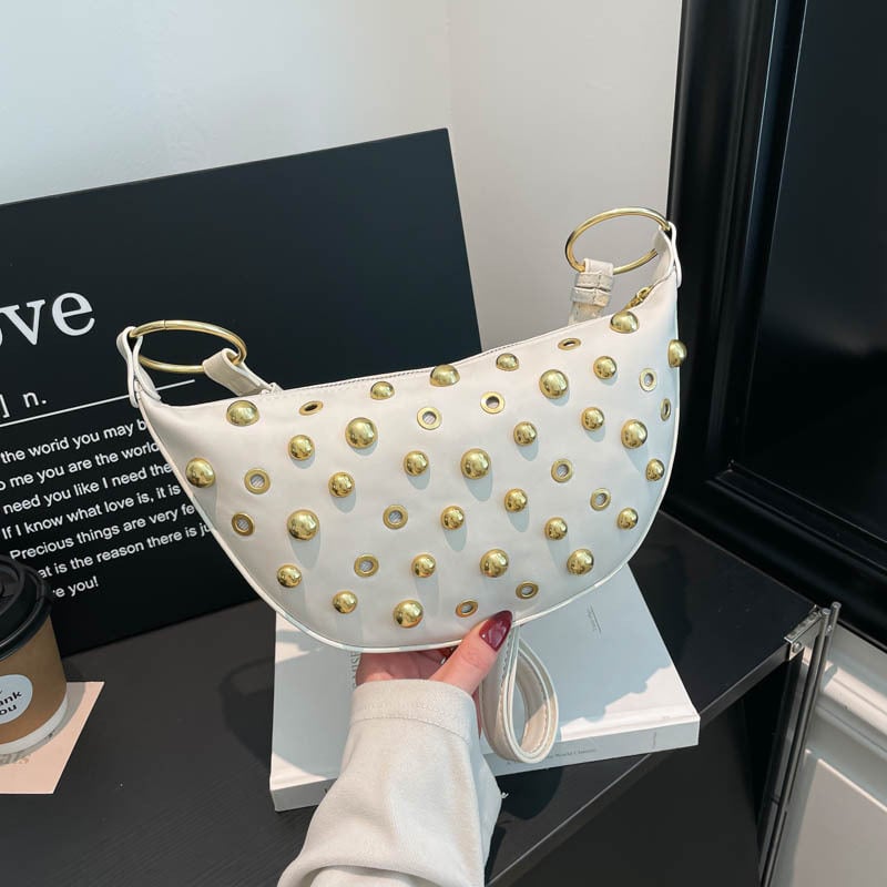Γυναικεία τσάντα crossbody με μεταλλικά εξαρτήματα, αστικό πανκ στυλ, PU δέρμα