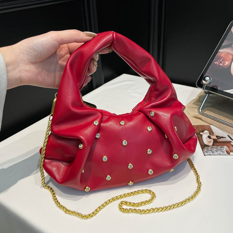 Γυναικεία τσάντα crossbody με αλυσίδα, ευρωπαϊκού στυλ μόδας, λεπτομέρεια καρφιών, μικρή τσάντα ώμου