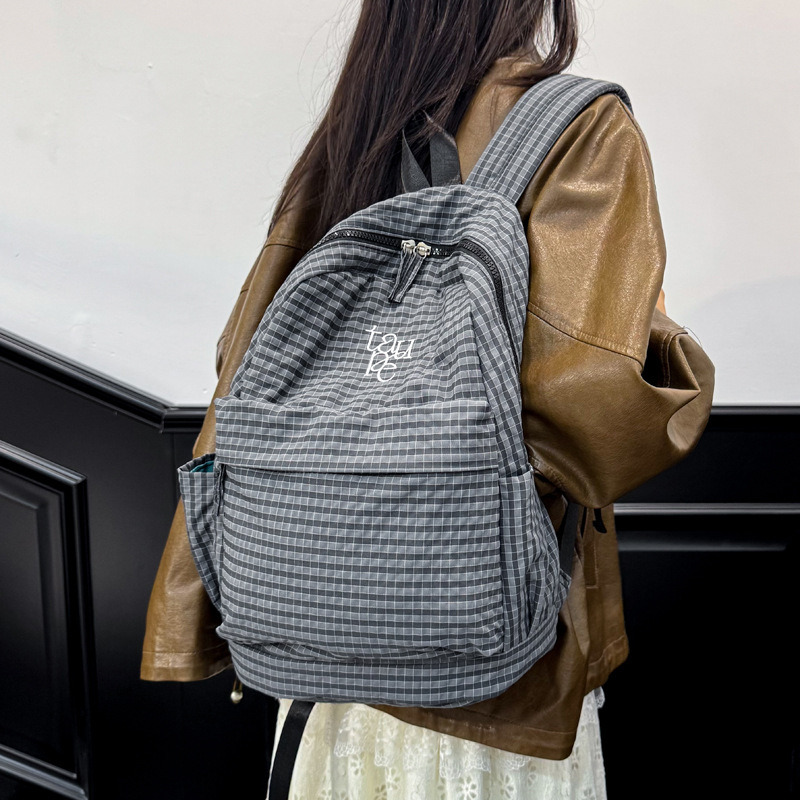 Harajuku stil školska torba, velika kapaciteta 20–35 L, lagana od najlona, karirani uzorak, za učenike osnovne i srednje škole, unisex