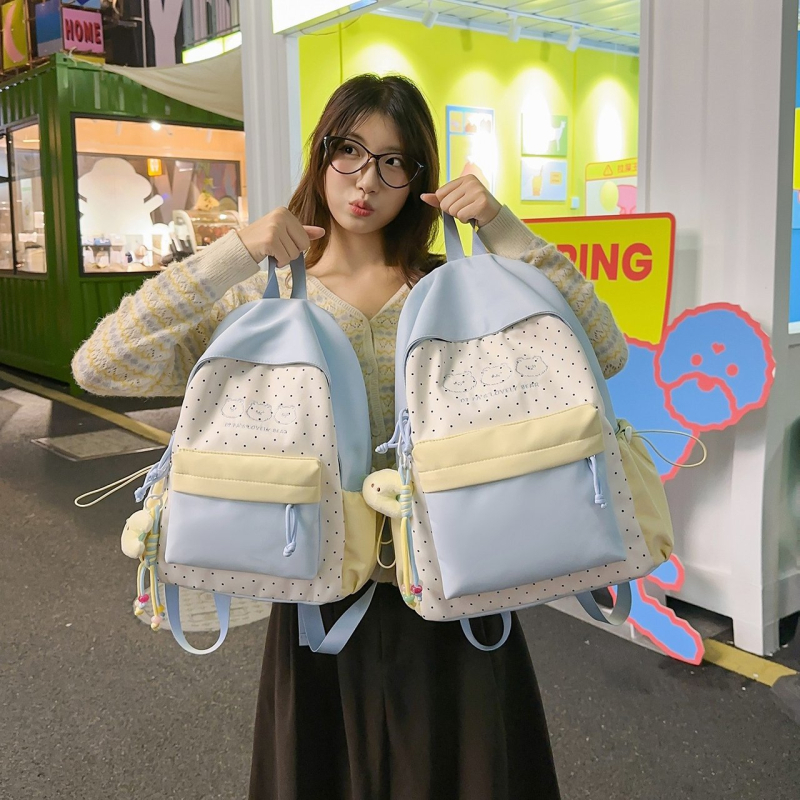 Harajuku stil ruksaka, japanski školski stil, lagan i svestran, dizajn s blok bojama, kapacitet 20–35 L, pogodan za 14-inčni prijenosnik
