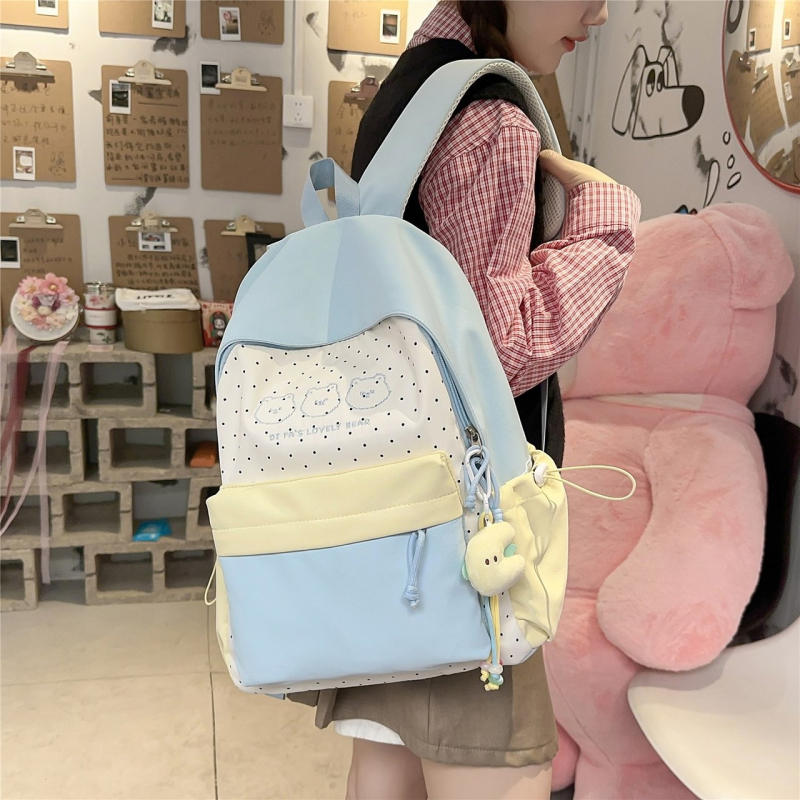Harajuku stil ruksaka, japanski školski stil, lagan i svestran, dizajn s blok bojama, kapacitet 20–35 L, pogodan za 14-inčni prijenosnik