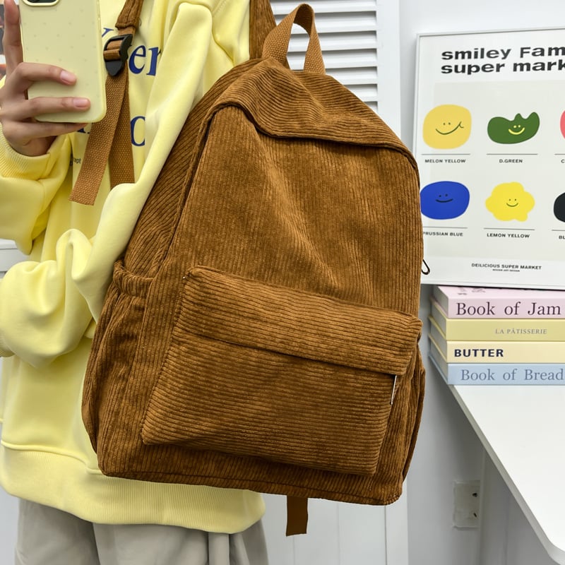 Ruksak u japanskom stilu Harajuku, corduroy, svakodnevno korištenje, unisex, 20–35L, 14-inčni prijenosno računalo