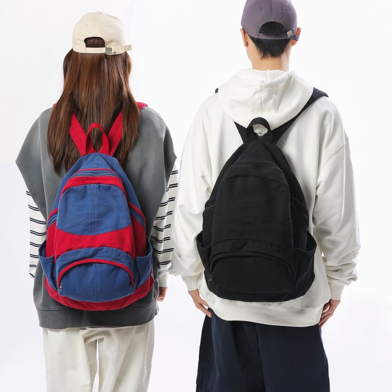 Novi platneni casual ruksak za unisex, za učenike srednje škole i fakulteta, blok boja, prozračan, svestran za putovanja i sport