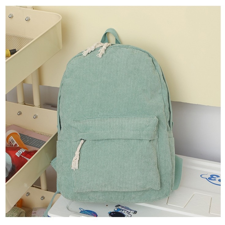 Školska torba od corduroja za djevojke, Harajuku stil, korejska verzija, fakultetski stil, lagana, kapacitet 20–35 L, kompatibilan s 14-inčnim prijenosnikom
