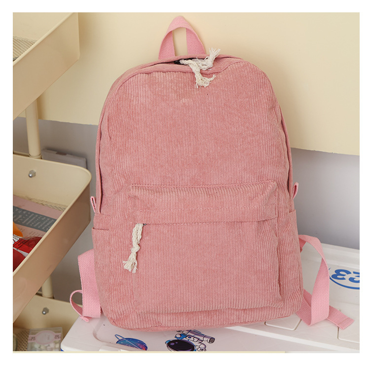 Školska torba od corduroja za djevojke, Harajuku stil, korejska verzija, fakultetski stil, lagana, kapacitet 20–35 L, kompatibilan s 14-inčnim prijenosnikom