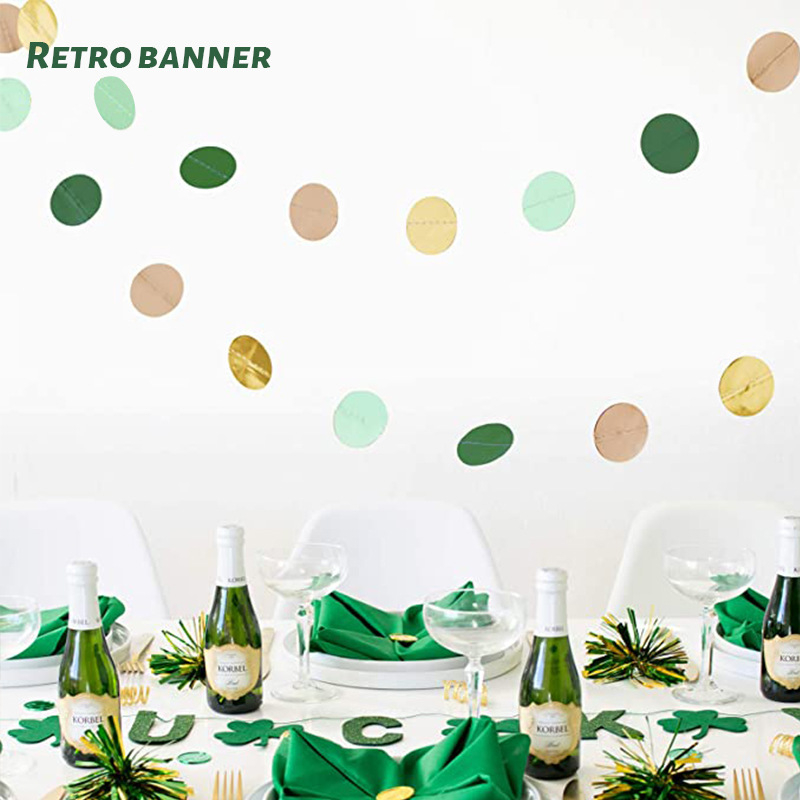 Ghirlandă din hârtie verde, circulară, în stil retro, pentru decorul petrecerii copiilor – banner și accesorii de suspendare
