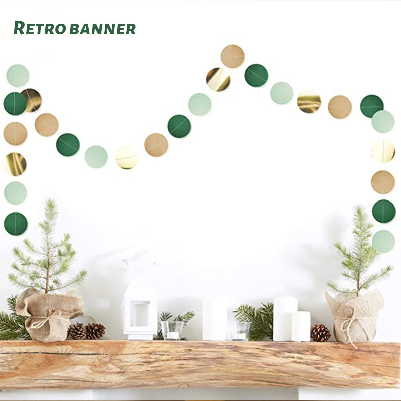 Ghirlandă din hârtie verde, circulară, în stil retro, pentru decorul petrecerii copiilor – banner și accesorii de suspendare
