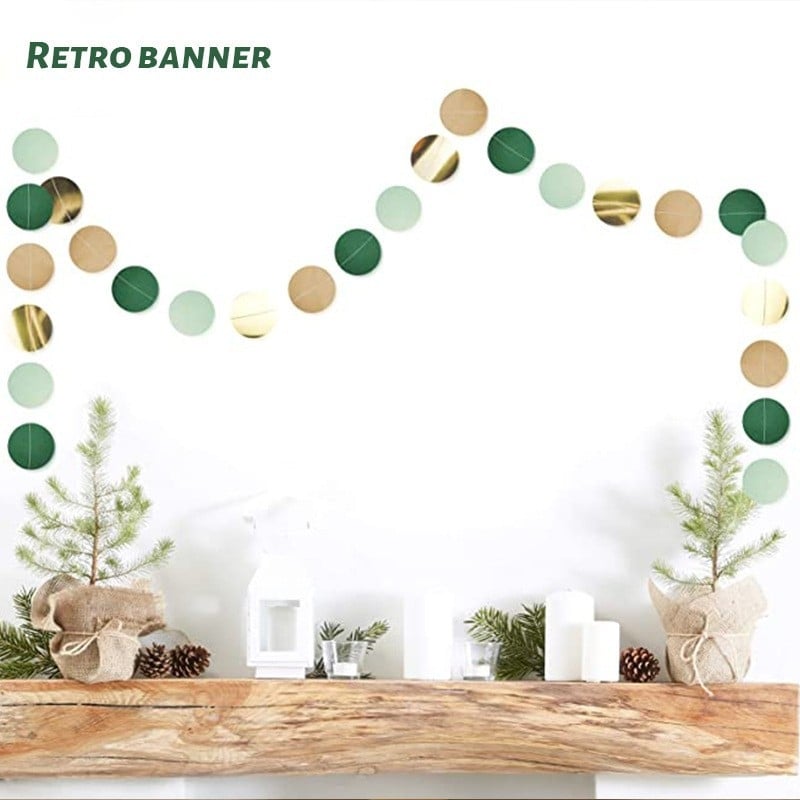 Ghirlandă din hârtie verde, circulară, în stil retro, pentru decorul petrecerii copiilor – banner și accesorii de suspendare