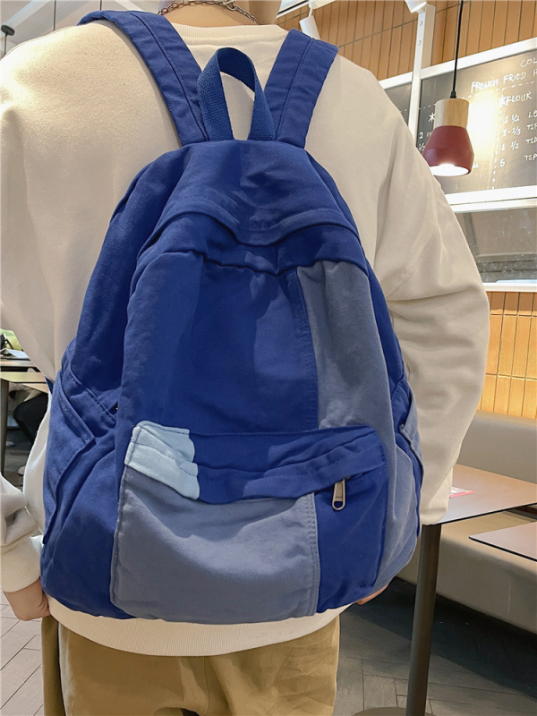 Ženski ranac od platna u japanskom stilu s bočnim blokovima boja, minimalistički Harajuku stil s korejskim street utjecajem za učenice i studentice