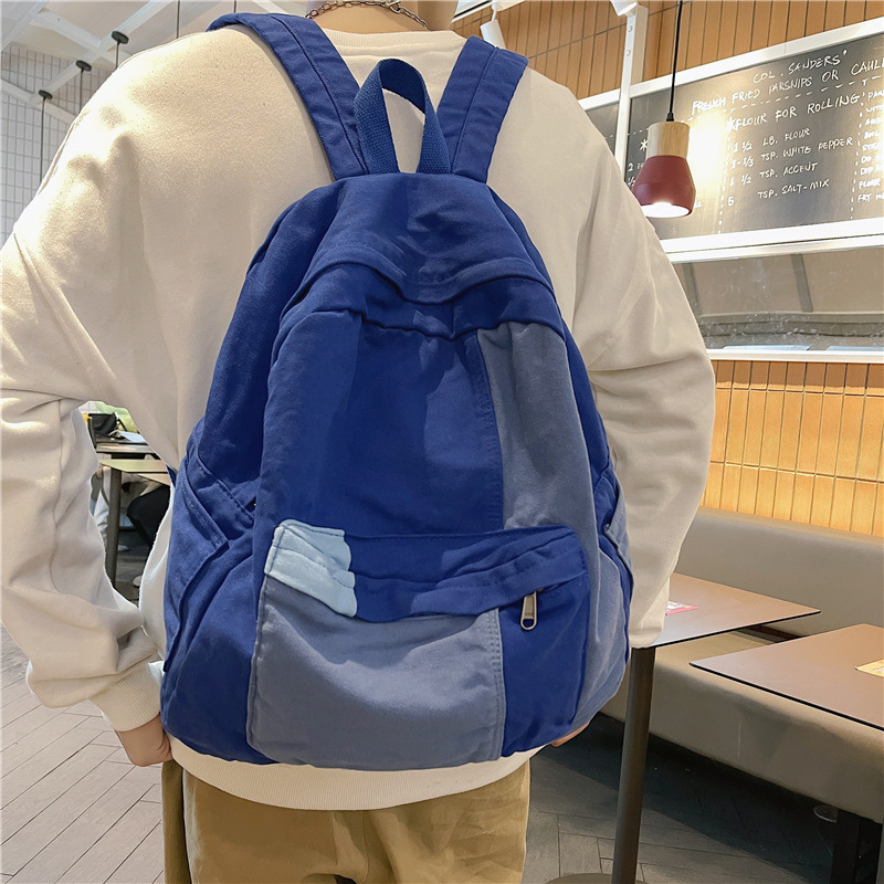 Ženski ranac od platna u japanskom stilu s bočnim blokovima boja, minimalistički Harajuku stil s korejskim street utjecajem za učenice i studentice