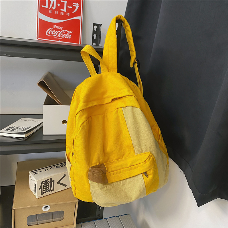Ženski ranac od platna u japanskom stilu s bočnim blokovima boja, minimalistički Harajuku stil s korejskim street utjecajem za učenice i studentice