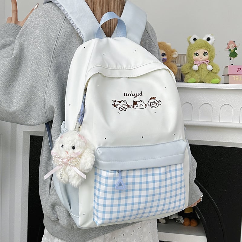 Japanski stil casual karirani ruksak za djevojčice osnovne i srednje škole, svestran sladak ruksak za školu i fakultet, putni ruksak, kompatibilan s 14-inčnim prijenosnim računalom