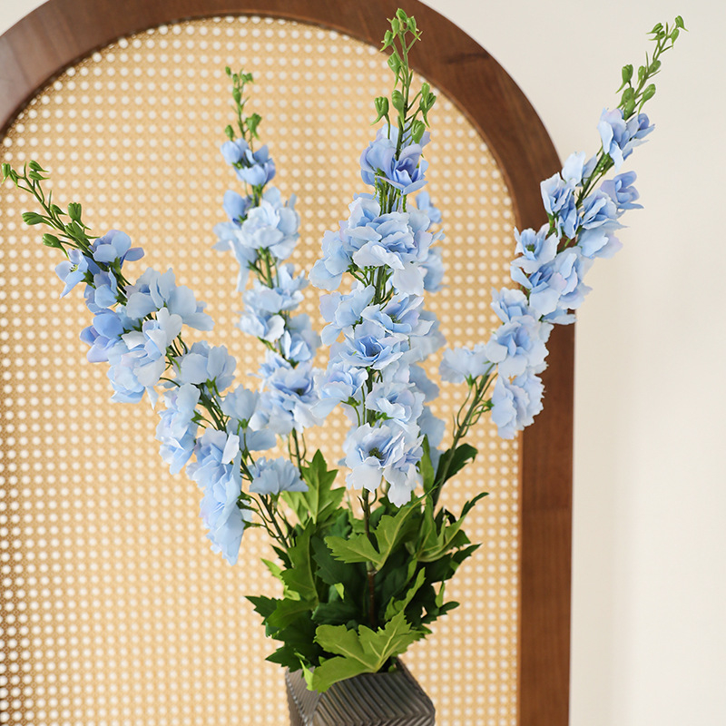 Floare artificială cu atingere realistă, tulpină simplă Delphinium mare și violet, floare decorativă primăvară-vară pentru nunți