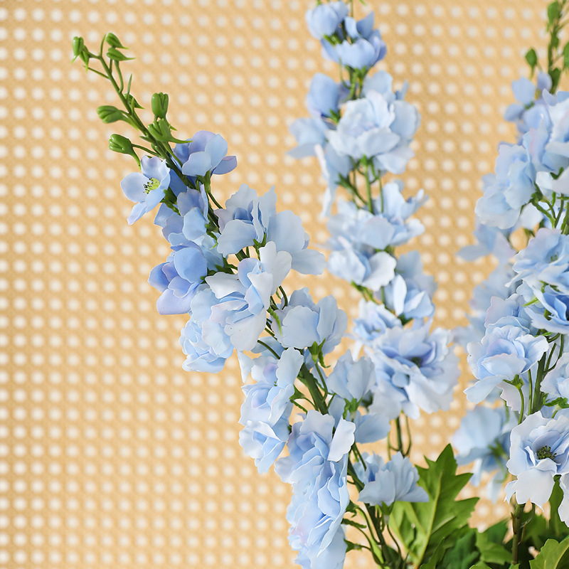 Floare artificială cu atingere realistă, tulpină simplă Delphinium mare și violet, floare decorativă primăvară-vară pentru nunți