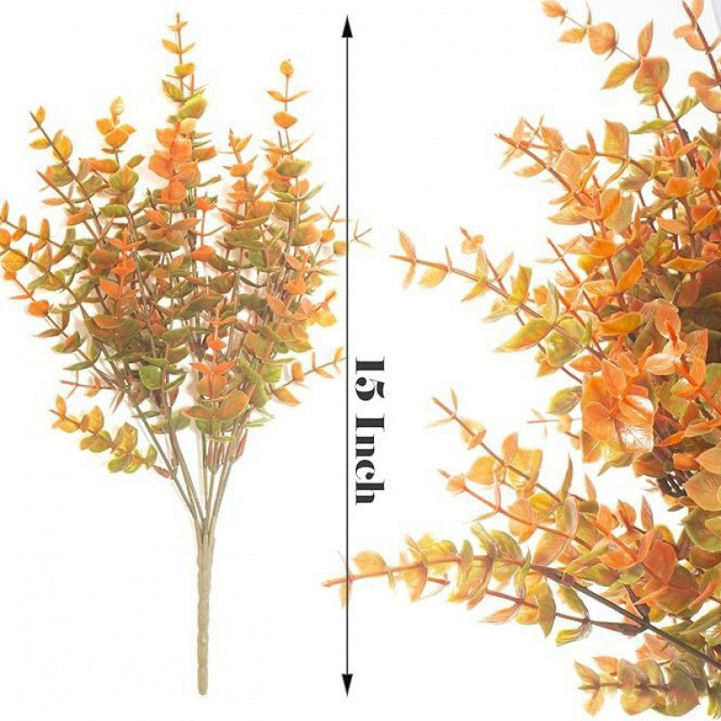 Flori artificiale de toamnă pentru exterior, arbuști plastici cu eucalipt, mov și boxwood