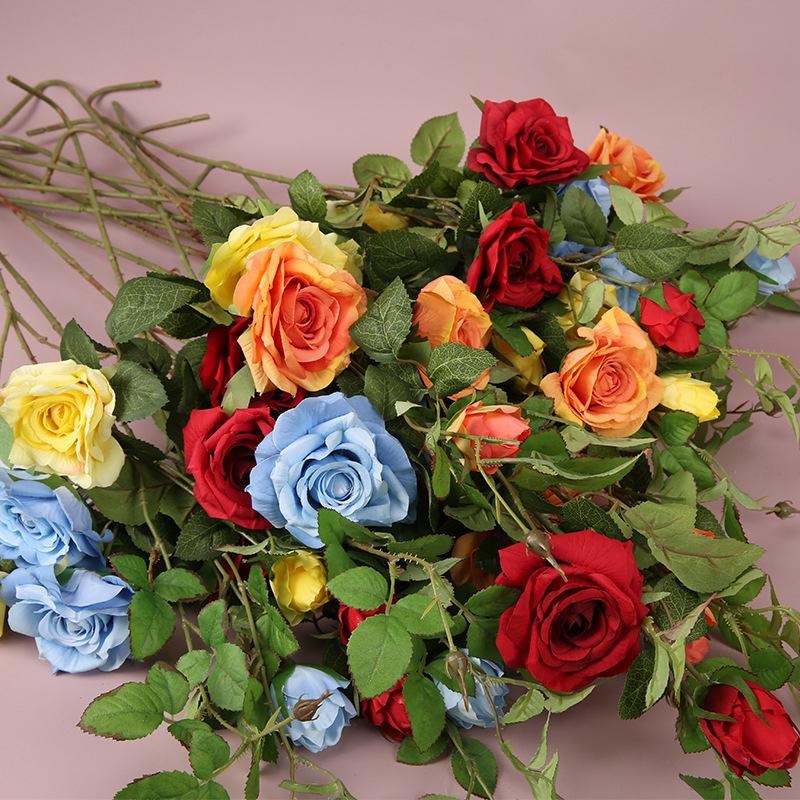 Set de 3 trandafiri artificiali din mătase pentru decor de nuntă, plante artificiale de înaltă calitate