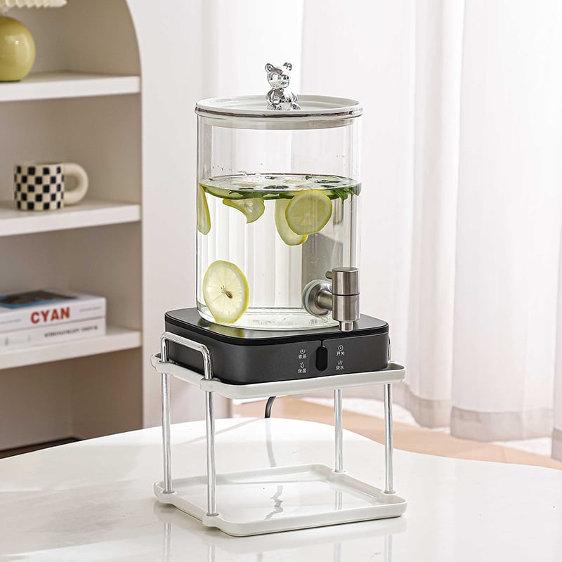 Dispenser din sticlă pentru apă rece, cu robinet, design ursuleț, capacitate mare, pentru living
