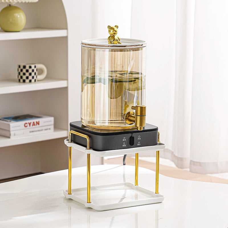 Dispenser din sticlă pentru apă rece, cu robinet, design ursuleț, capacitate mare, pentru living