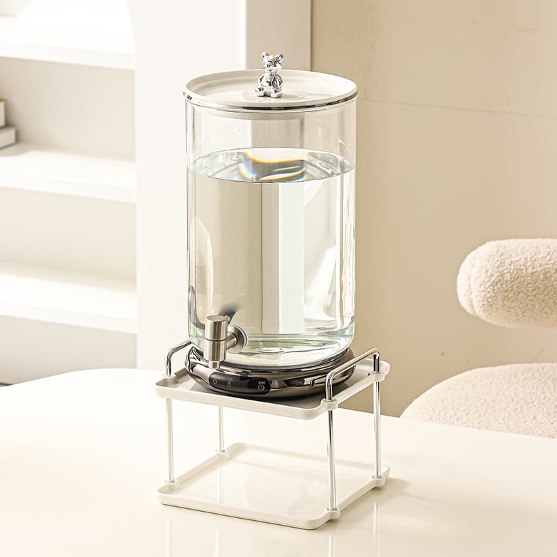 Dispenser din sticlă pentru apă rece, cu robinet, design ursuleț, capacitate mare, pentru living