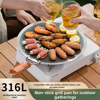 Tigaie grill din oțel inoxidabil 316, antiaderentă, cu suprafață fagur, pliabilă, compatibilă cu plita cu inducție, rotundă