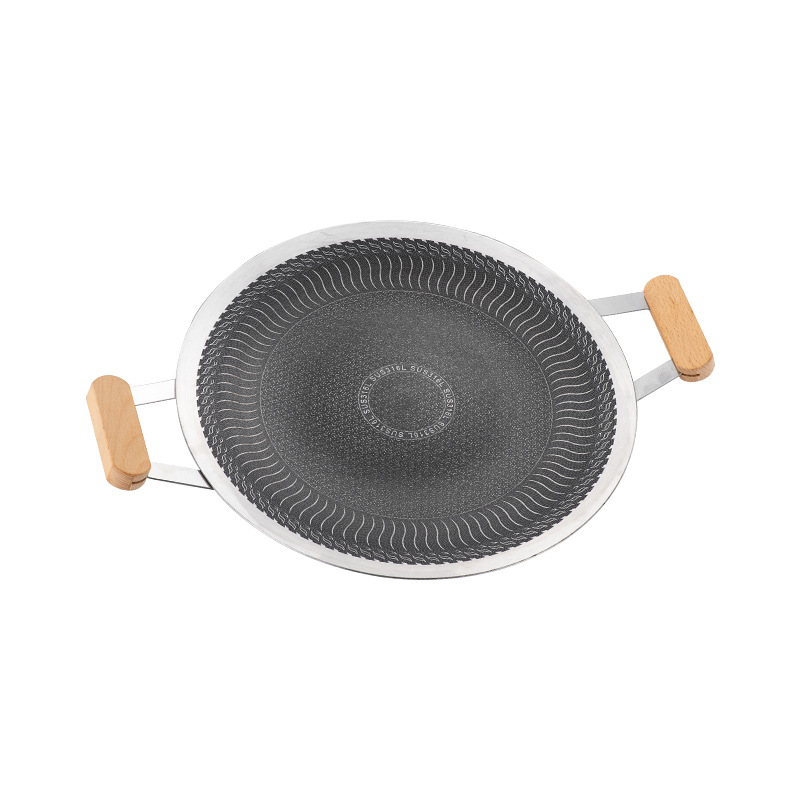 Tigaie grill din oțel inoxidabil 316, antiaderentă, cu suprafață fagur, pliabilă, compatibilă cu plita cu inducție, rotundă