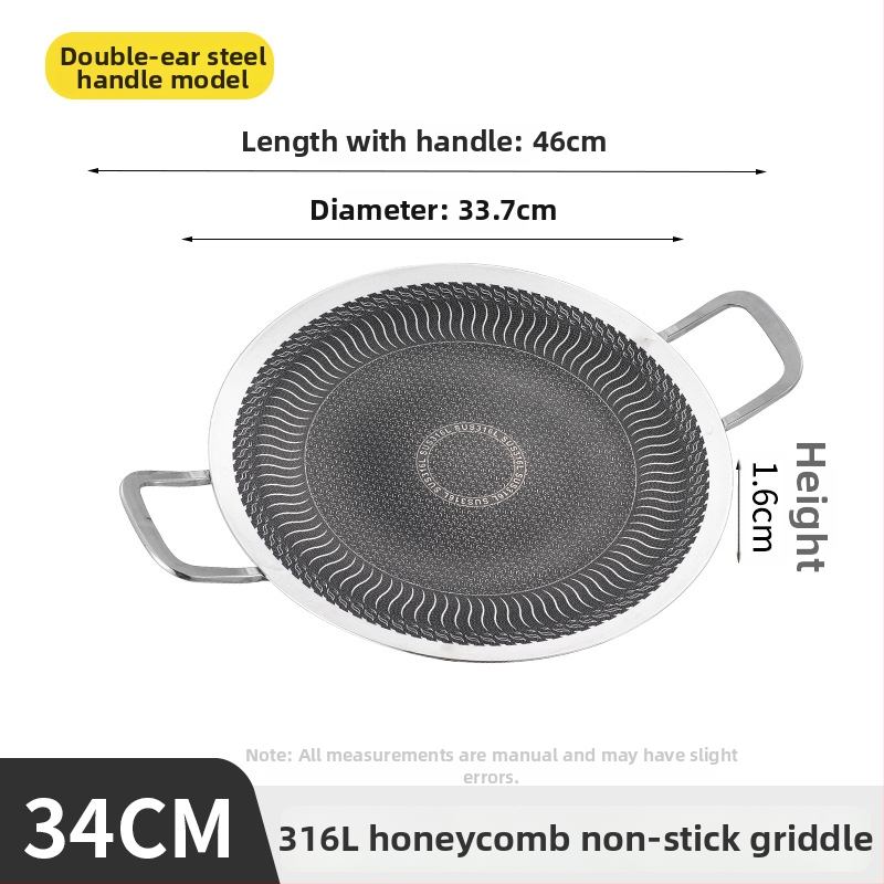 Tigaie grill din oțel inoxidabil 316, antiaderentă, cu suprafață fagur, pliabilă, compatibilă cu plita cu inducție, rotundă