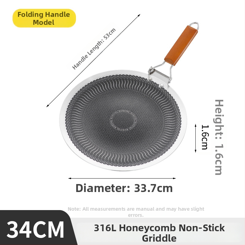 Tigaie grill din oțel inoxidabil 316, antiaderentă, cu suprafață fagur, pliabilă, compatibilă cu plita cu inducție, rotundă