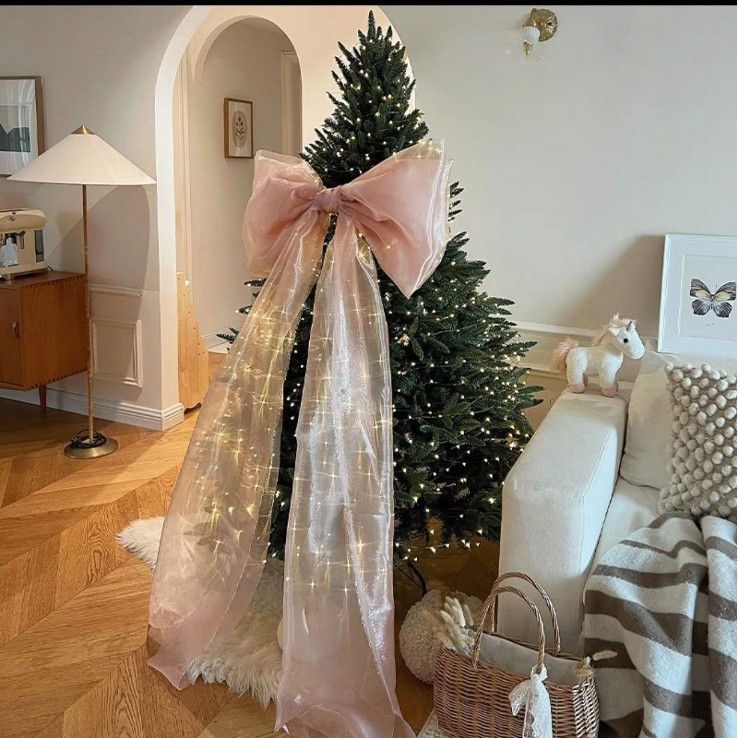 Fundă mare din tul perlat, decor pentru bradul de Crăciun și petreceri, arc decorativ pentru fundal
