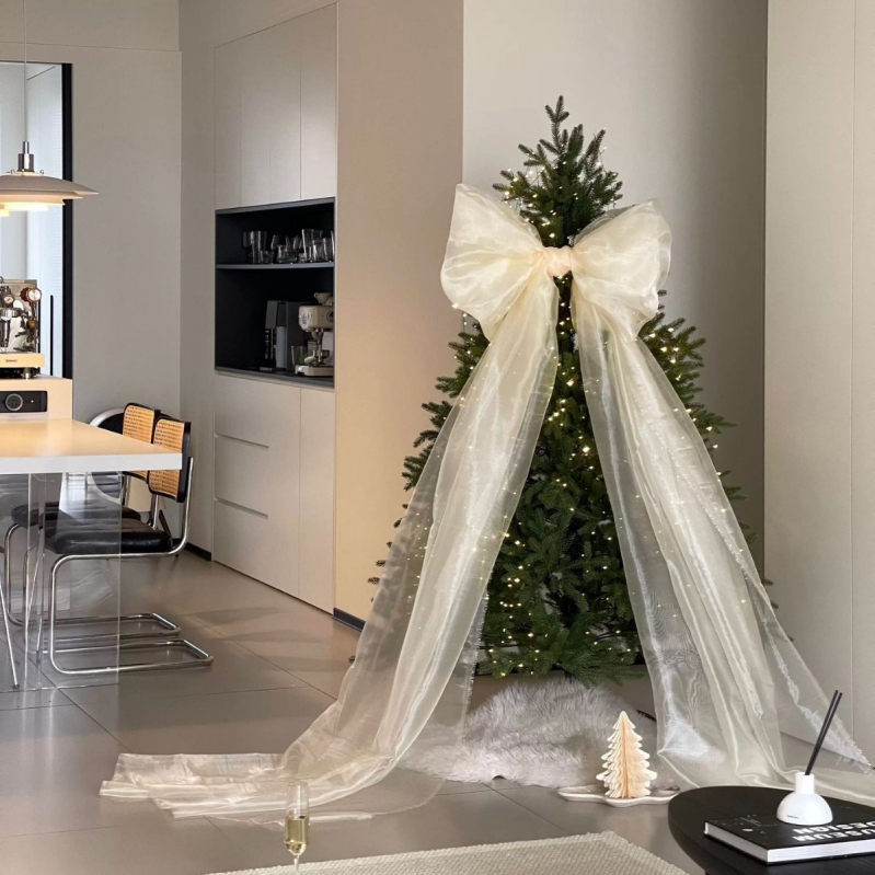 Fundă mare din tul perlat, decor pentru bradul de Crăciun și petreceri, arc decorativ pentru fundal
